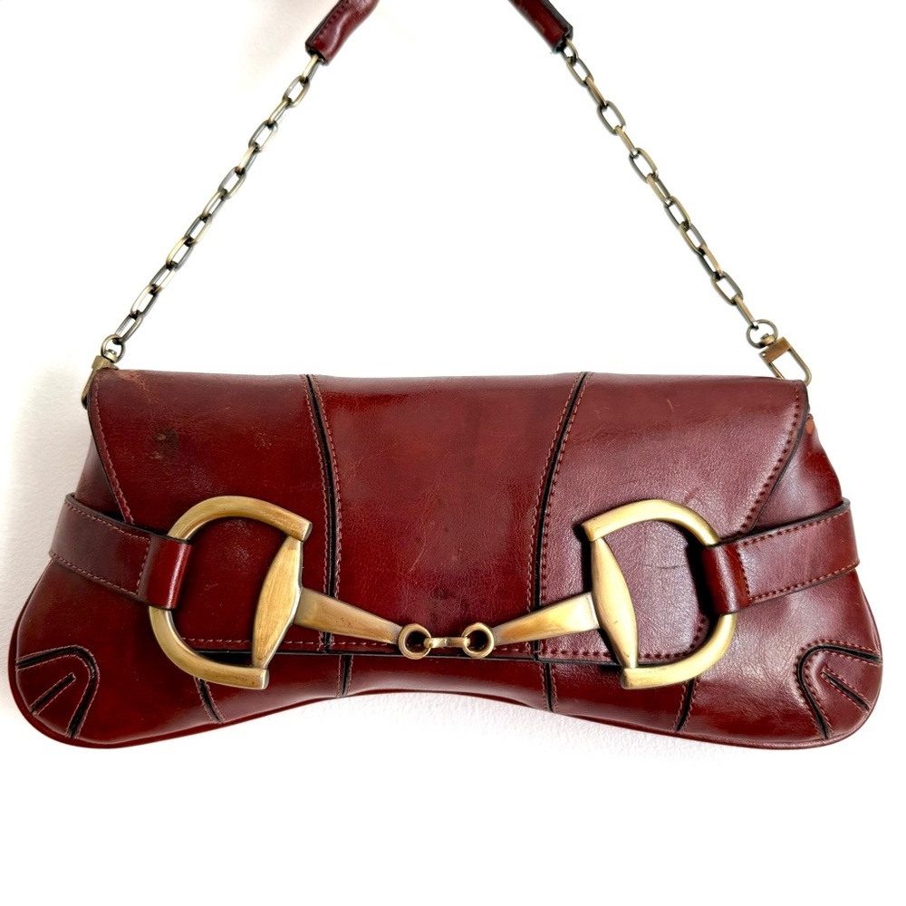 RINA RICH (Gucci Look-Alike) Leather Baguette Shoulder Bag Golden Horsebit